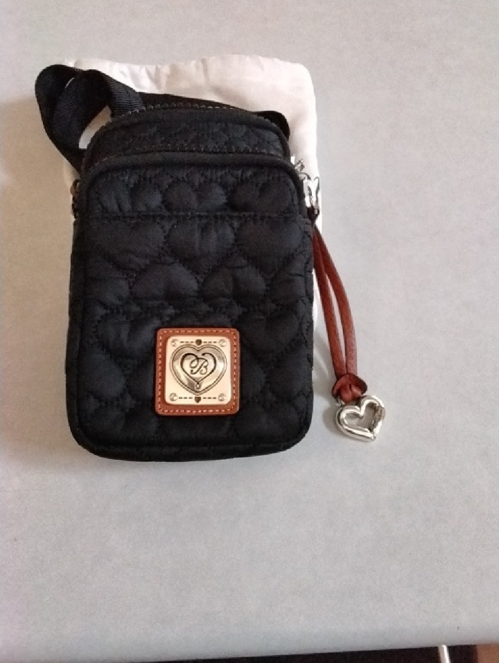 Brighton Black Kora Quilted Crossbody Phone Bag with Heart Charm
